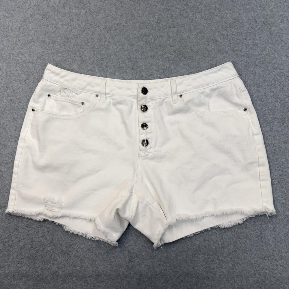 A Loves A Shorts Womens 32 (W35) White‎ Denim Cut-Off Distressed Button Fly
